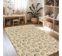 Shell Area Rug, Coastal Natural Scallop Conch Summer Beige Low Pile Sponge Soft Rectangle Carpet Stain Resistant Rugs for Living Room Bedroom Kitchen Hallway Decor 4' X 6'
