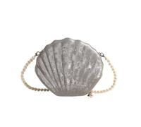 Shell Bag Women's Handbag Velvet Texture Solid Color Seashell Box Evening Bag Clutches With Pearl Chain Shoulder Bags Ladies Purses(Silver)