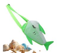 Shell Bags for Beach | Shark Design Mesh Sling | Beach Foldable Large Capacity Mesh Shell Bag | for Rock Sand Toy Kids Family Boy Summer Vacation Pool Travel Swim Sea Lake