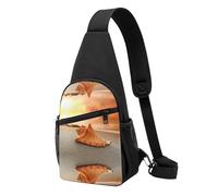 Shell Beach Sunset Casual Sling Bag Crossbody Shoulder Pack,Durable Polyester Chest Bag with Multiple Pockets and Key Holder,Adjustable Strap for Men Women