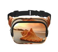 Shell Beach Sunset Square Double-Layer Waist Bag with All-Over Print,Durable Twill Fabric, Multi-Pocket Fanny Pack for Outdoor Sports Travel