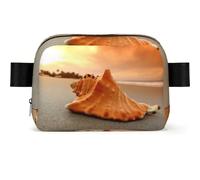 Shell Beach Sunset Square Fashion Waist Bag with Print,Water-Resistant Twill Fabric,Chest Pack Or Belt Bag, Adjustable Strap 65-120cm for Men Women