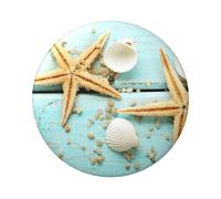 Shell Blue Wood Custom 6cm Pin Badge-Iron Tinplate Material,Glossy Laminated,Single Sided Print-for Jackets,Bags