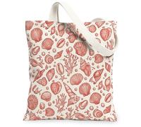 Shell Canvas Tote Bag for Women, Coastal Natural Coral Starfish Summer Coral Washable Reusable Small Tote Bags Ideas for Tr, Coral, 13x15 Inch