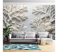 Shell Coral Embossed Wall Mural 3D Relief Flower Wallpaper 350Cm(W) X266Cm(H) Modern Art Wall Stickers for Bedroom Living Room-Non-Woven-Not Peel N' Stick Shell Coral 350Cm(W) X266Cm(H)