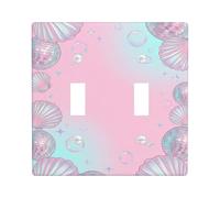 Shell Double Light Switch Cover Plate, Summer Playful Disco Ball Bubble Summer Peach Plastic Standard Size Switch Plate Decorative for Home Living Room Bedroom Bathroom Decor