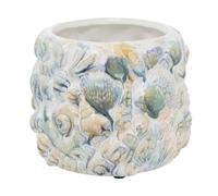 Shell Embossed Planter, 15cm White Ceramic Nautical Indoor Cache Pot