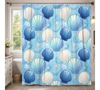Shell Extra Long Shower Curtain, Coastal Nautical Star Pearl Summer Blue Washable with Hooks Toile Cloth Shower Curtains Decor for Bathroom Guest Room 72x96 Inch