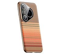Shell for Huawei Pura 80 Ultra/80 Pro +/80 Pro/80, Full Camera Protection Carbon Fiber Texture Leather Cover Electroplating Soft Edge Orange
