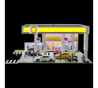 Shell Gas Station Model Shell Gas Station 1:64 Diorama with Car and Figure, Detailed Miniature Scene for Collectors