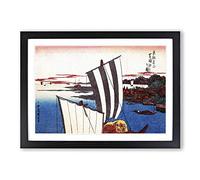 Shell Gathering at Shibaura by Utagawa Hiroshige Framed Print | A2 Black Framed Wall Art | Ready to Hang | Asian Nature Picture | Living Room Bedroom Lounge Office