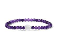 Shell Heart Bracelet 4mm Natural Stone Purple Amethysts Beads Elastic Bracelets for Women Jewelry(17cm,A)