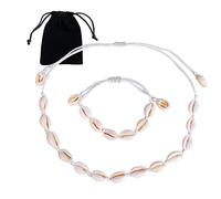 Shell Necklace Bracelet, Natural Shell Choker Necklace and Bracelet Set, 2Pcs Summer Beach Necklace and Bracelet for Women, Girls and Man (White)