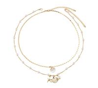 Shell Necklace Chain Bohemian Puka Starfish Imitation Pearl Layered Necklaces Set Ocean Style Alloy Metal Beach Necklace Woman Summer Holiday Surfer Seashell Necklaces Jewelry Long Chain (White)
