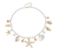 Shell Necklace Starfish Charm Necklace for Women Ocean Pearl Conch Shells Choker Necklaces Boho Summer Beach Jewelry, One size, Metal, No Gemstone