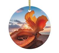 Shell On The Beach Print Christmas Tree Ceramic Hanging Round Shaped Christmas Tree Pendants Family Gatherings Holiday Party Decor.