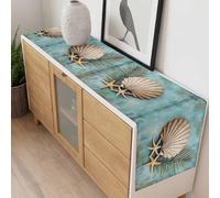 Shell Palm Leaf Table Runner 14x72 inch Ocean Conch Starfish Cotton Linen Dining Table Runner Ideal for Dresser Kitchen Coffee Tables - Machine Washable