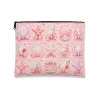 Shell Pattern Makeup Bag, Vintage Nautical Cosmetic Travel Pouch for Women, Portable Small Canvas Zipper Organizer, Summer Beach Toiletry Bag, Peach, 7x9 Inch, Shell