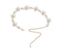 Shell Pearl Flower Chain Belt for Women Elegant Crystal Cubic Zirconia Floral Long Tassel Dangling Waist Chains Adjustable Decorative Belly Belts for Dress Wedding Party Wear, Adjustable, Metal Faux