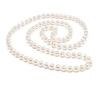Shell Pearl Necklace 8mm 36 Inch Long, Hand Knotted Beaded Necklace for Women, Elegant White Pearl Strand, Classic Jewelry Gift for Her