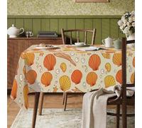 Shell Rectangle Table Cloth, Coastal Summer Starfish Bubbles Summer Orange Fabric Washable Reusable Table Linens Dinner Party Essentials for Kitchen Banquet Picnic 55x70 Inch