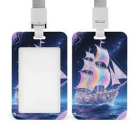 Shell Sailing in Star Ocean ID Badge Holder with Vertical Card Badge Holder Waterproof Plastic Card Sleeve Badges Protector Case Name Tag ID Card Holder for Office Doctor Nurse Teachers