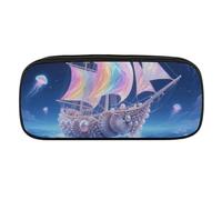 Shell Sailing in Star Ocean Pencil Case Waterproof Leather Pencil Pouch Multi-purpose Aesthetic Makeup Bag Cute Pen Bag Large Cosmetic Bag for Office Stationery, Travel
