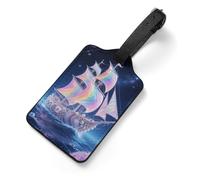 Shell Sailing in Star Ocean Personalized Luggage Tags for Suitcases, Cute PU Leather Travel Luggage Tags, Suitcase Identifier Name Baggage Tag, Bag Tag for Men Women Luggages Handbags