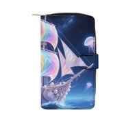 Shell Sailing in Star Ocean Wallet for Men Women PU Leather Wallet Long Wallets Bifold Wallets with 12 Card Holder