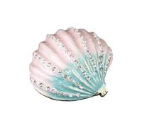 Shell Shape Jewelry Box, Metal Glass Trinket Box Ring Holder Small Seashell Figurine Collectible Table Centerpiece for Earring Ring Necklace Display