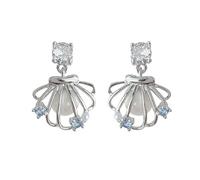 Shell-Shaped Drop Earrings, Cubic Zirconia & Pearl Alloy Earrings, Silver Tone Elegant Earrings for Women, Delicate Fashion Jewelry