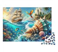 Shell Ship Fish 1000pcs For Adults Mini Puzzle Birthday Gift | 70x50cm Cardboard Living Room Decor Durable Structure Birthday Gift Anxiety Relief