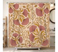 Shell Shower Curtain, Bohemian Vine Flower Spring Peach Washable with Hooks Design Print Bath Curtains Decor for Bathroom Guest Room 72x84 Inch