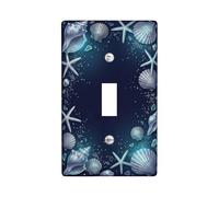 Shell Single Light Switch Cover Plate, Coastal Nautical Starfish Seashell Summer Blue Plastic Standard Size Switch Plate Decorative for Home Living Room Bedroom Bathroom Decor (Single)