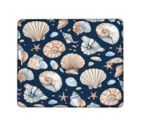 Shell Small Mouse Pad, Coastal Nautical Starfish Pebble Summer Navy Square Rubber Smooth Mini Travel Desk Mousepad Desk Accessories for Gaming Computer Laptop Square 8x10 Inch