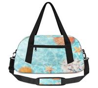 Shell Starfish Kids Overnight Duffle Bags for Girls Boys, Blue Sea Lightweight Sports Gym Bag for Kids，Small Overnight Weekender Carry on Travel Bags Dance Bag, Shell Starfish, 18.5L x 7.8W x 9.4H