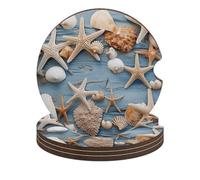 Shell Starfish Pattern Car Coasters, 4PCS Non-Slip Car Cup Holder Coasters with Cork Base, Heat Resistant & Waterproof Drink Coaster for Women Men