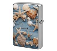 Shell Starfish Pattern Lighter Case Metal Protective Cover with Double-Sided Art Design, Cool Lighters Pouch Shockproof Lighter Cover for Men Women Gifts, Lighters Not Included