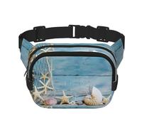 Shell Starfish Pattern Square Double Layer Waist Bag Belt - Unisex Everywhere Fanny Pack Purse with Adjustable Strap, Running, Travel, Black, One Size