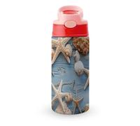 Shell Starfish Pattern Water Bottle with Carrying Loop, 304 Stainless Steel Vacuum Insulated Cup | BPA Free, Leakproof Tumblers for Sports Travel, 12oz Pink-style