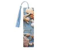 Shell Starfish Pattern Wood Bookmark for Book Lovers Birthday Teachers Gift, Handmade Craft Book Marks Ornaments with Tassel Exquisite Reading Page Markers for Men Women