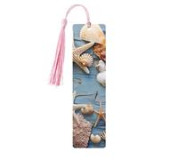 Shell Starfish Pattern Wood Bookmark for Book Lovers Birthday Teachers Gift, Handmade Craft Book Marks Ornaments with Tassel Exquisite Reading Page Markers for Men Women
