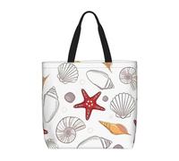 Shell Starfish Print Fashion With Zip Shoulder Bag Casual Handbag Shopper Bag For Work Travel