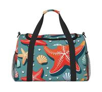 Shell Starfish Print Travel Duffel Bag for Men & Women, Foldable Travel Bags and Spacious Weekender Tote Bag for Storage Toiletry Luggage Personal Item, Black, L