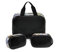 Shell Starfish Seahorse Crab Makeup Bag for Women Men, Seahorse Translucent Cosmetic Bag Wash Pouch Shower Bag 3 Pcs Travel Toiletry Toiletries Cosmetic Organizer