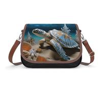 Shell Starfish Turtle Crossbody Bag for Women Leather Crossover Shoulder Handle Bag with Adjustable Strap Hobo Handbag Large Capacity Purse Work Handbag for Daily Outdoor