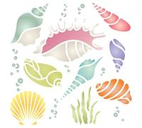 Shell Stencil - 21.5 x 21.5cm (L) - Reusable Sea Ocean Nautical Seashore Reef Wall Stencil Template