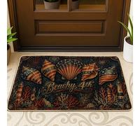 Shell Welcome Door Mat, Nautical Patriotic Lighthouse Coral Fourth of July Red Washable Low Profile Entry Mat for House Office Outside Inside Entrance Decor 29x17 Inch