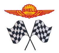 Shell Wings Gasoline Motor Oil with Final Lap Flag Motorsport Biker Rider Clothes Decoration Fun Jeans Jacket Clothing Badge Iron on Sew on Embroidered Patch appliqué
