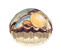 Shell With A Shiny Pearl Inside Prints Shower Cap Double Layer Lined Waterproof Bathing Shower Hat